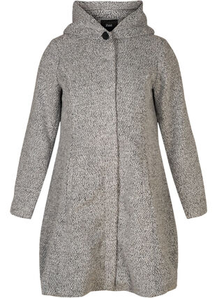 Lång jacka med ull, Light Grey Melange, Packshot image number 0
