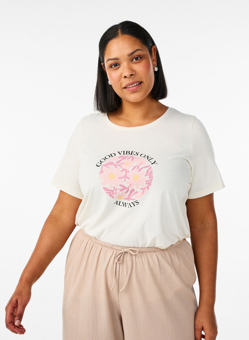 T-shirt med tryck, Vanilla, Model image number 0