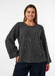 Blus i stickat med strass och diamantm&ouml;nster, Gr&aring;, Model image number 0