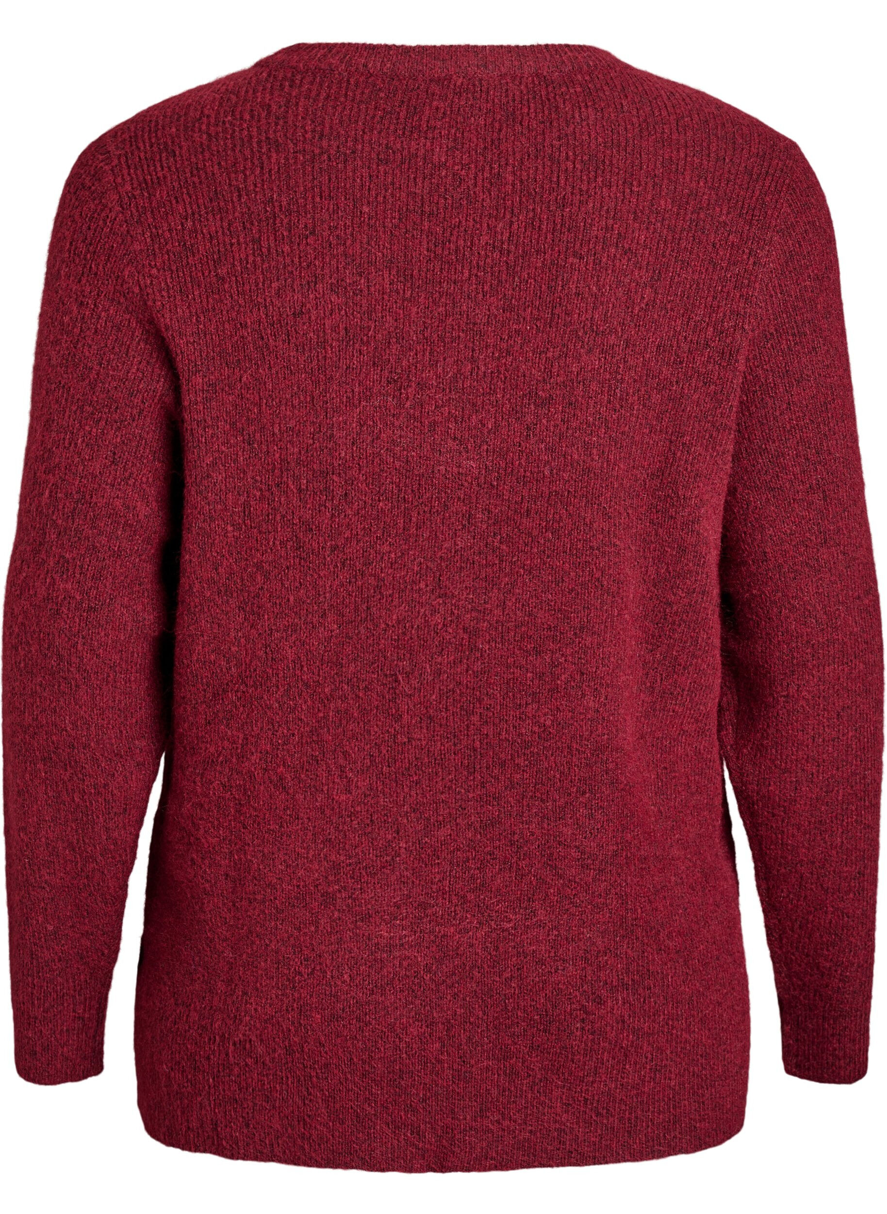 ZizziMelerad stickad blus med rund hals, R&ouml;d, Packshot image number 1