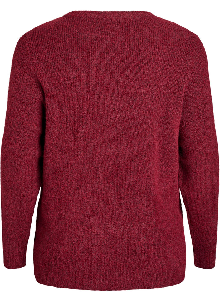 Melerad stickad blus med rund hals, R&ouml;d, Packshot image number 1
