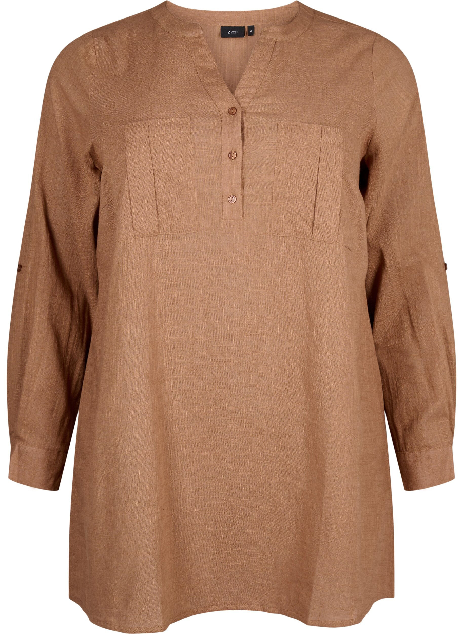 Zizzi Tunika i bomull med 3/4-&auml;rmar, Coca Mocha, Packshot image number 0