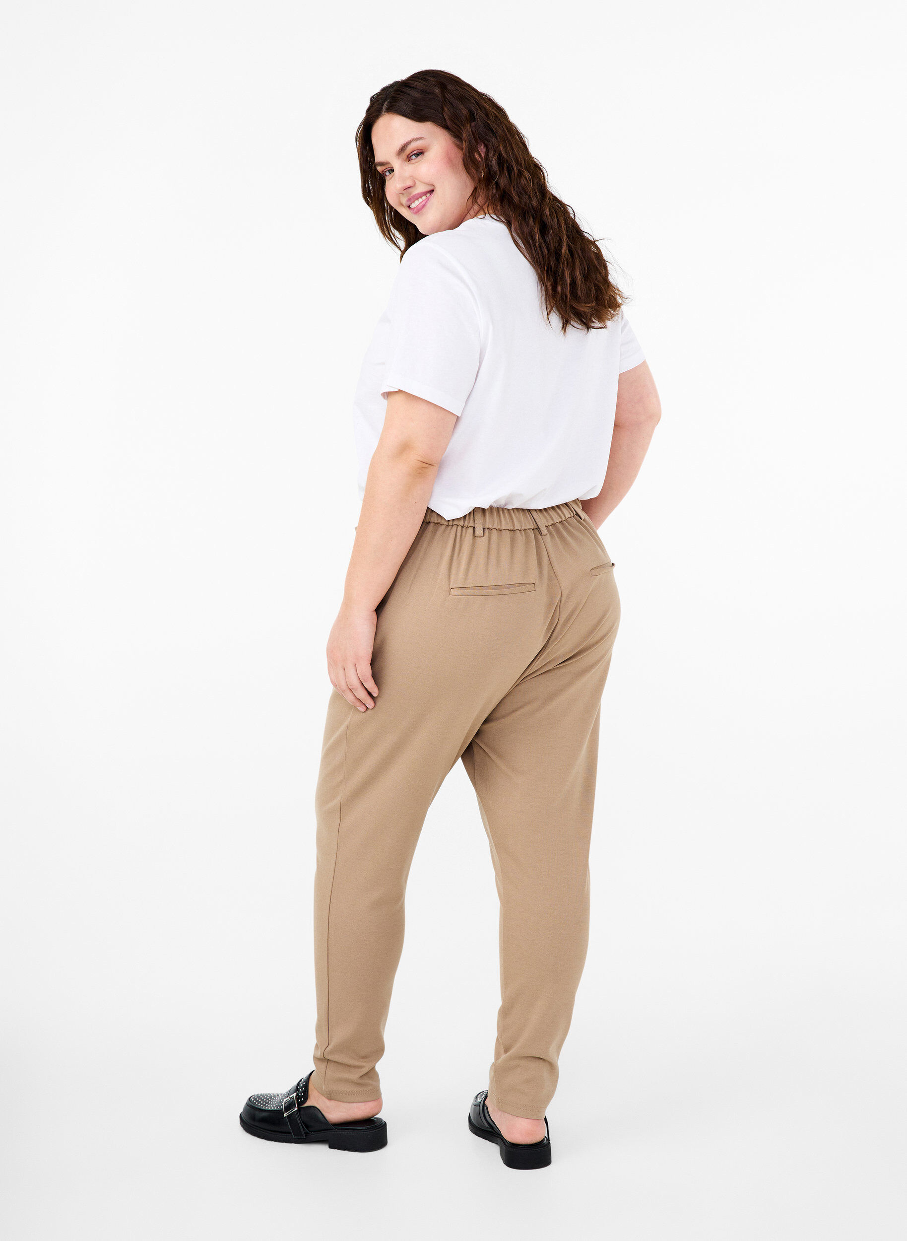 ZizziCroppade Maddison-byxor, Beige, Model image number 1