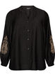 Skjorta i viskos med broderade &auml;rmar, Svart, Packshot image number 0