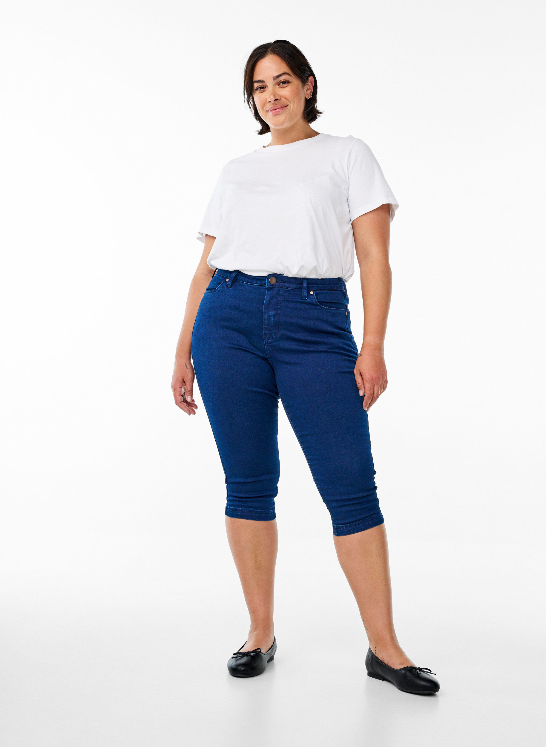 ZizziAmy caprijeans med h&ouml;g midja och supertajt passform, Bl&aring;, Model image number 0