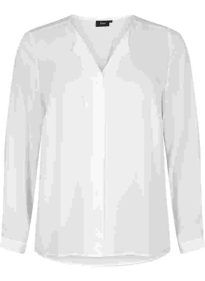 Enfärgad skjorta med V-ringning, Bright White, Packshot image number 0