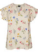 Blus i viskos och linne med volang&auml;rmar, Beige, Packshot image number 0