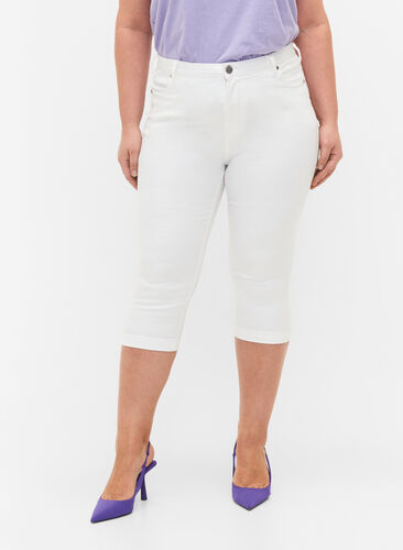 Amy caprijeans med hög midja och super slim fit, Bright White, Model image number 2