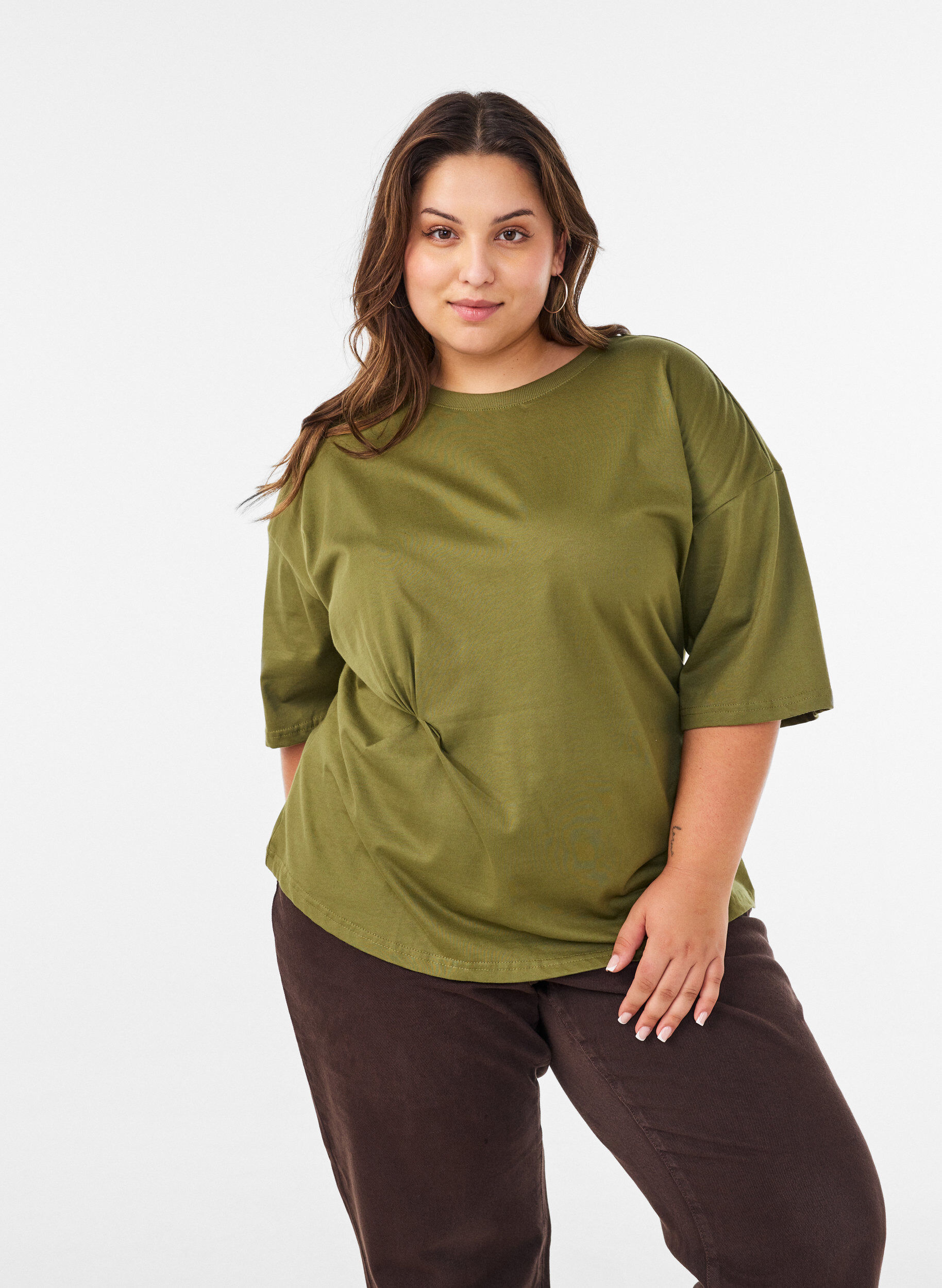 ZizziT-shirt med draperad detalj, Gr&ouml;n, Model image number 0
