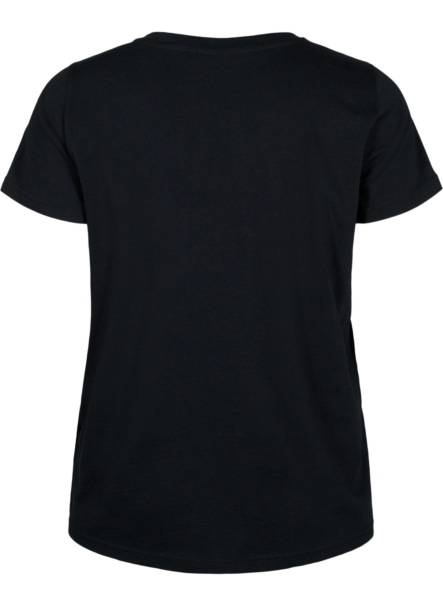 Zizzi Tr&auml;nings t-shirt i bomull med tryck, Black w. Playstyle, Packshot image number 1