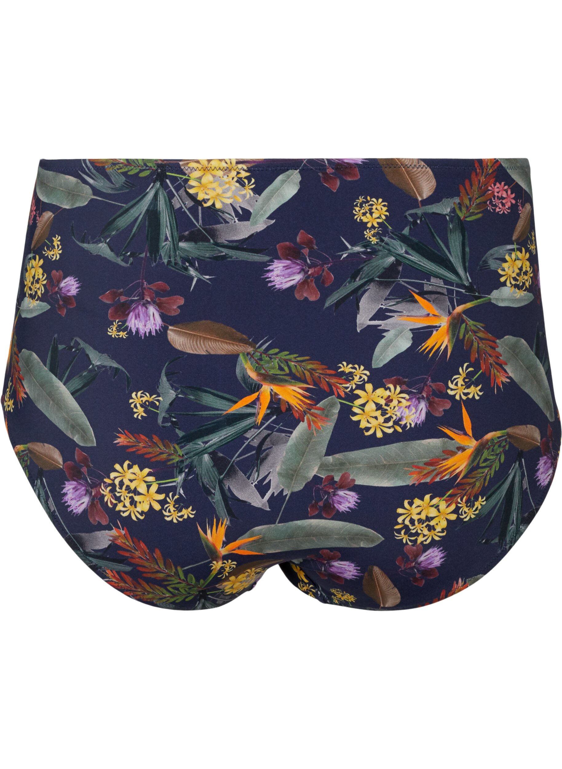 Zizzi Bikiniunderdel med h&ouml;g midja och blommigt tryck, Night Sky Flower, Packshot image number 1