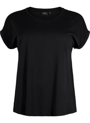 Kortärmad t-shirt i bomullsmix, Black, Packshot image number 0