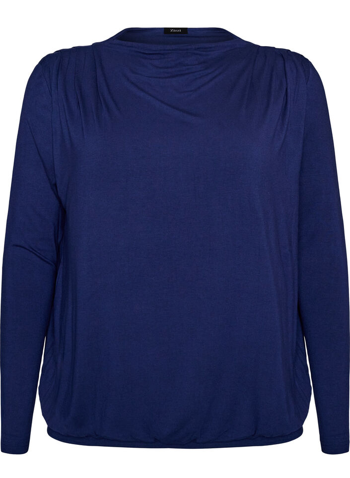 Blus med b&aring;tringning och ballongpassform, Bl&aring;, Packshot image number 0
