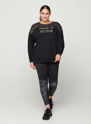 Sweatshirt med printdetaljer, Black, Model image number 2