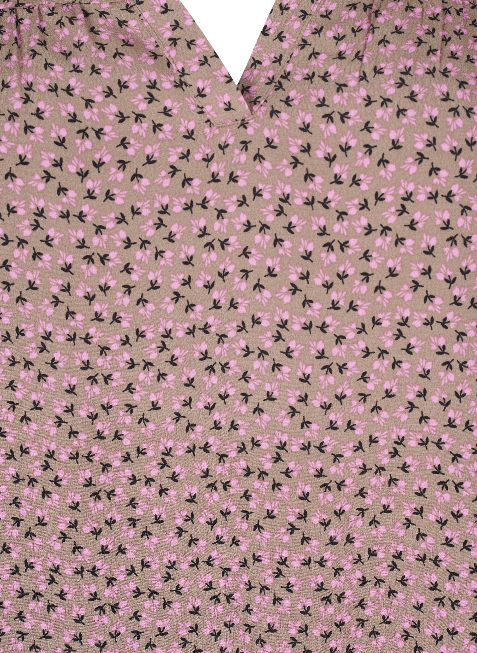 Zizzi L&aring;ng&auml;rmad blus med tryck och V-ringning, Brun, Packshot image number 2