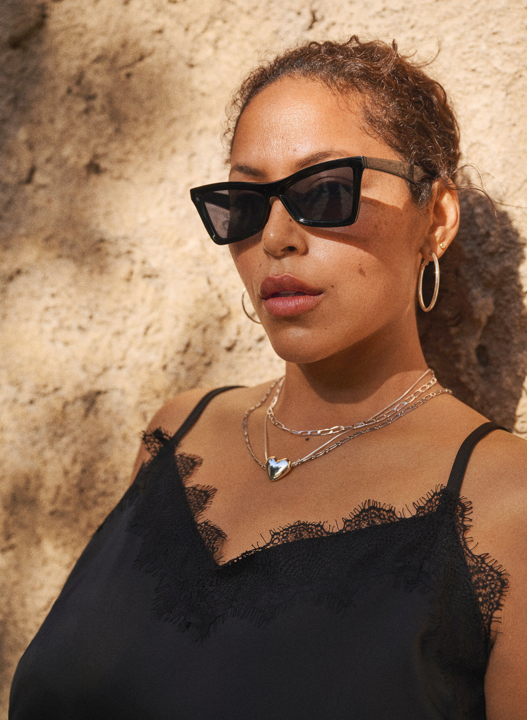 Zizzi Linne i satin med spets, Svart, Image image number 0