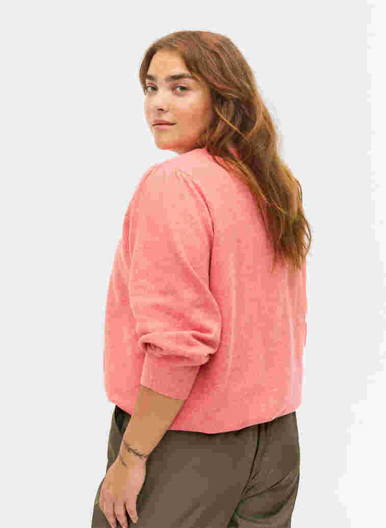 Melerad stickad tröja med 3/4-ärmar, Spiced Coral Mel., Model image number 1