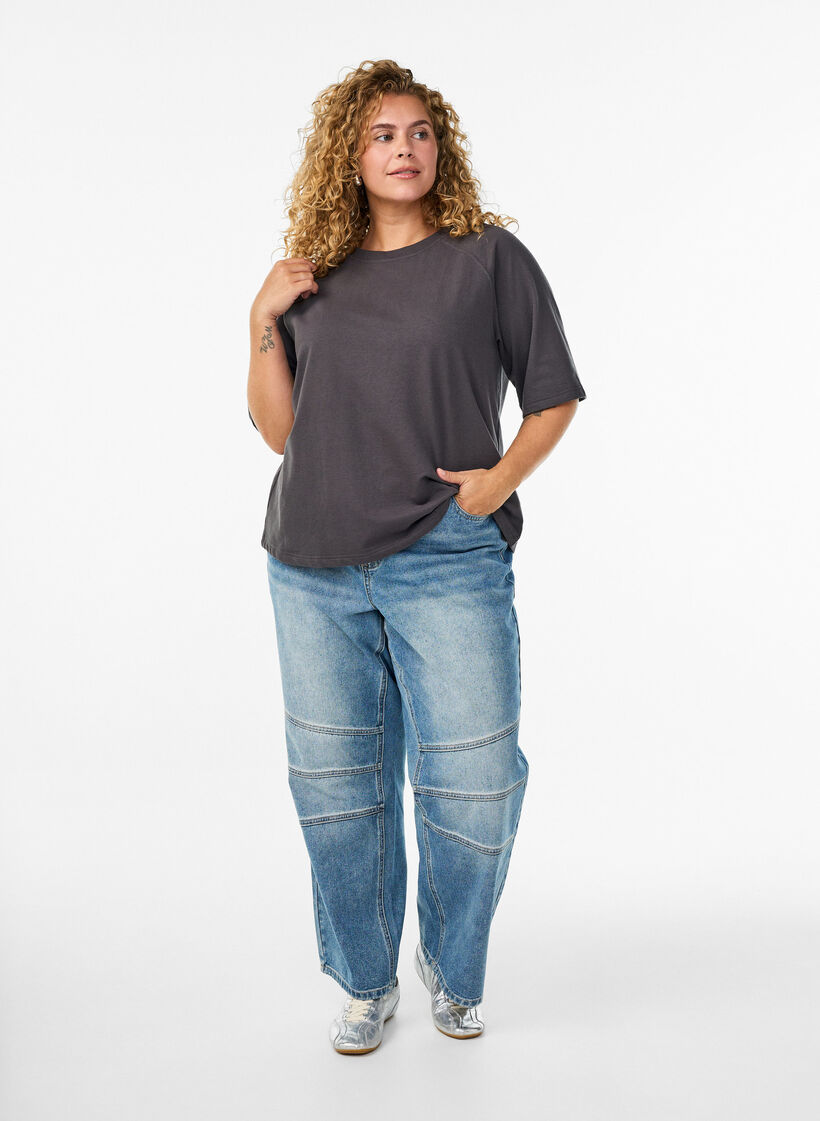 Jerseyblus med halva raglanärmar, Grå, Model image number 1