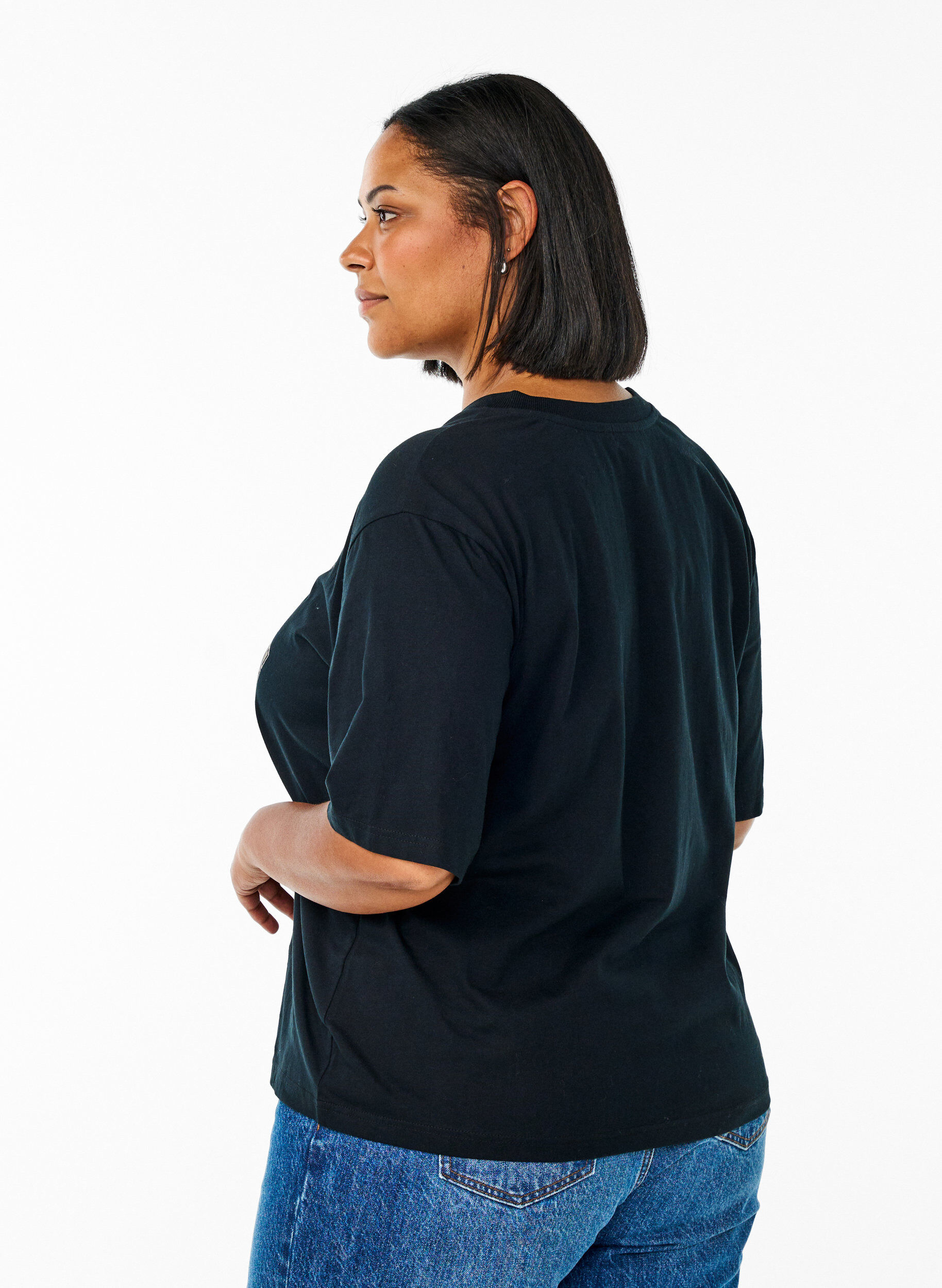 Zizzi Oversized t-shirt med racingtryck, Svart, Model image number 2