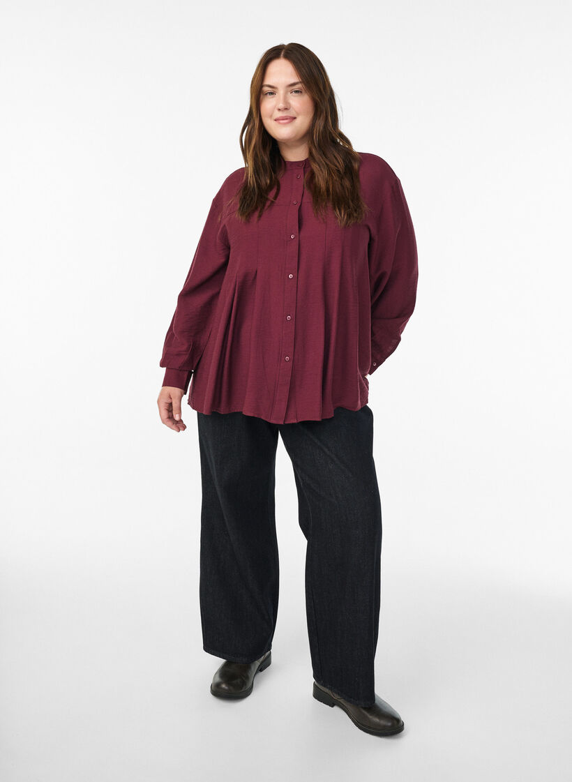 Viskosblus med a-linjeformad passform, Röd, Model image number 1