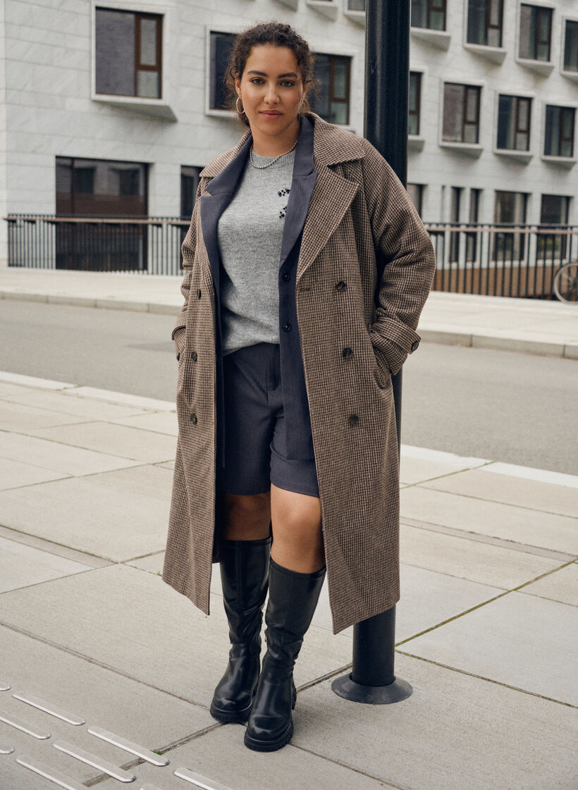 Rutig kappa med skärp, Brun, Image