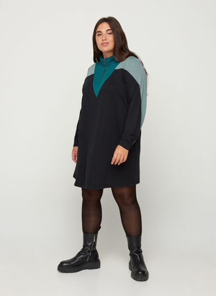 Sweatklänning med liten dragkedja, Black Comb, Model image number 2