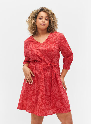 Mönstrad klänning med knytband, Ribbon Red AOP, Model image number 0