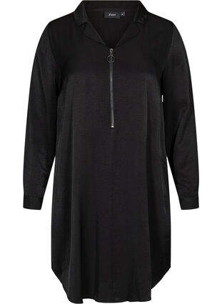 Långärmad klänning med krage och dragkedja, Black, Packshot image number 0