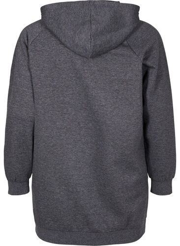 Lång sweatshirt med huva och tryck, Dark Grey Melange, Packshot image number 1