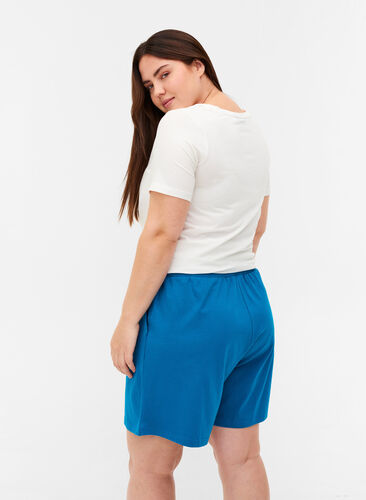 Lösa shorts i bomull med fickor, Fjord Blue, Model image number 1