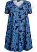 Kort a-linjeformad kl&auml;nning med blomm&ouml;nster, Bl&aring;, Packshot image number 0