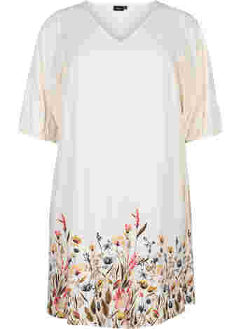 Kortärmad viskosklänning med blommigt mönster