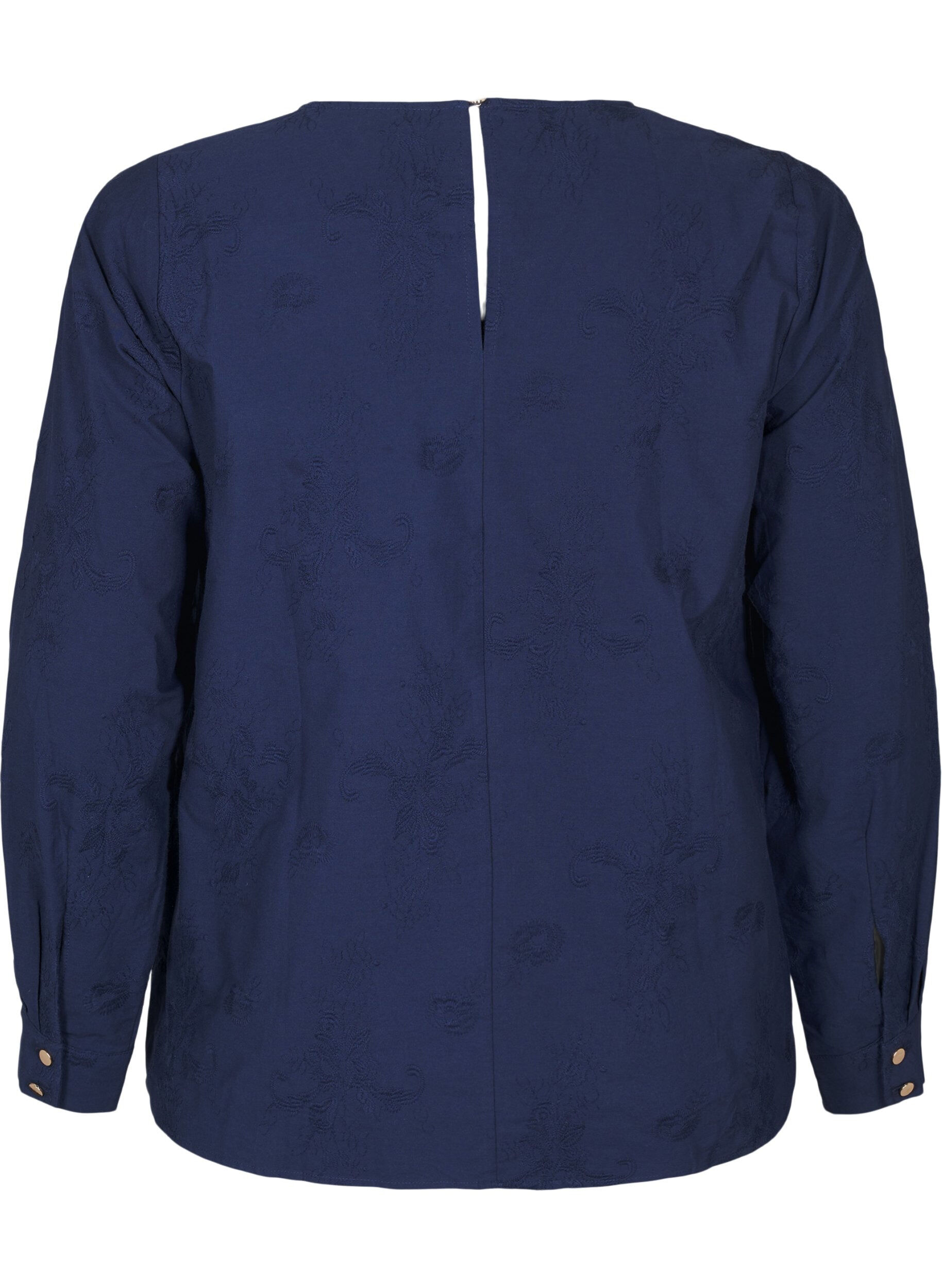 Zizzi L&aring;ng&auml;rmad blus med broderi, Bl&aring;, Packshot image number 1
