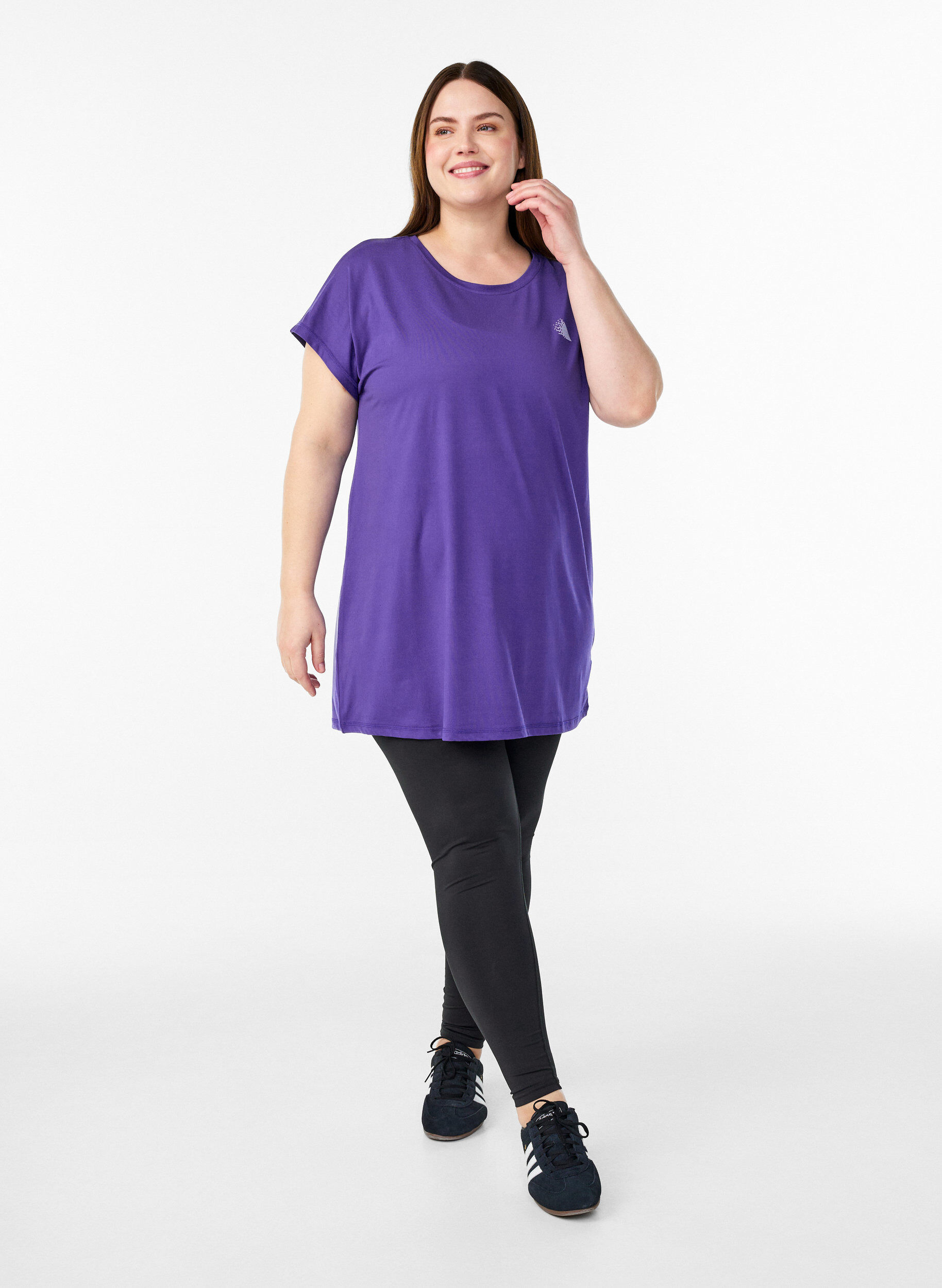 Zizzi L&aring;ng tr&auml;nings-t-shirt, Lila, Model image number 1