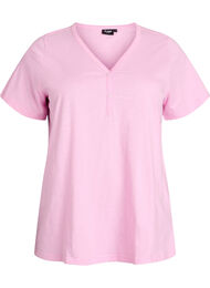 T-shirt med knappdetalj, Rosa