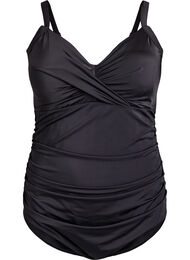 Baddräkt med bygel och rynkad effekt, Svart