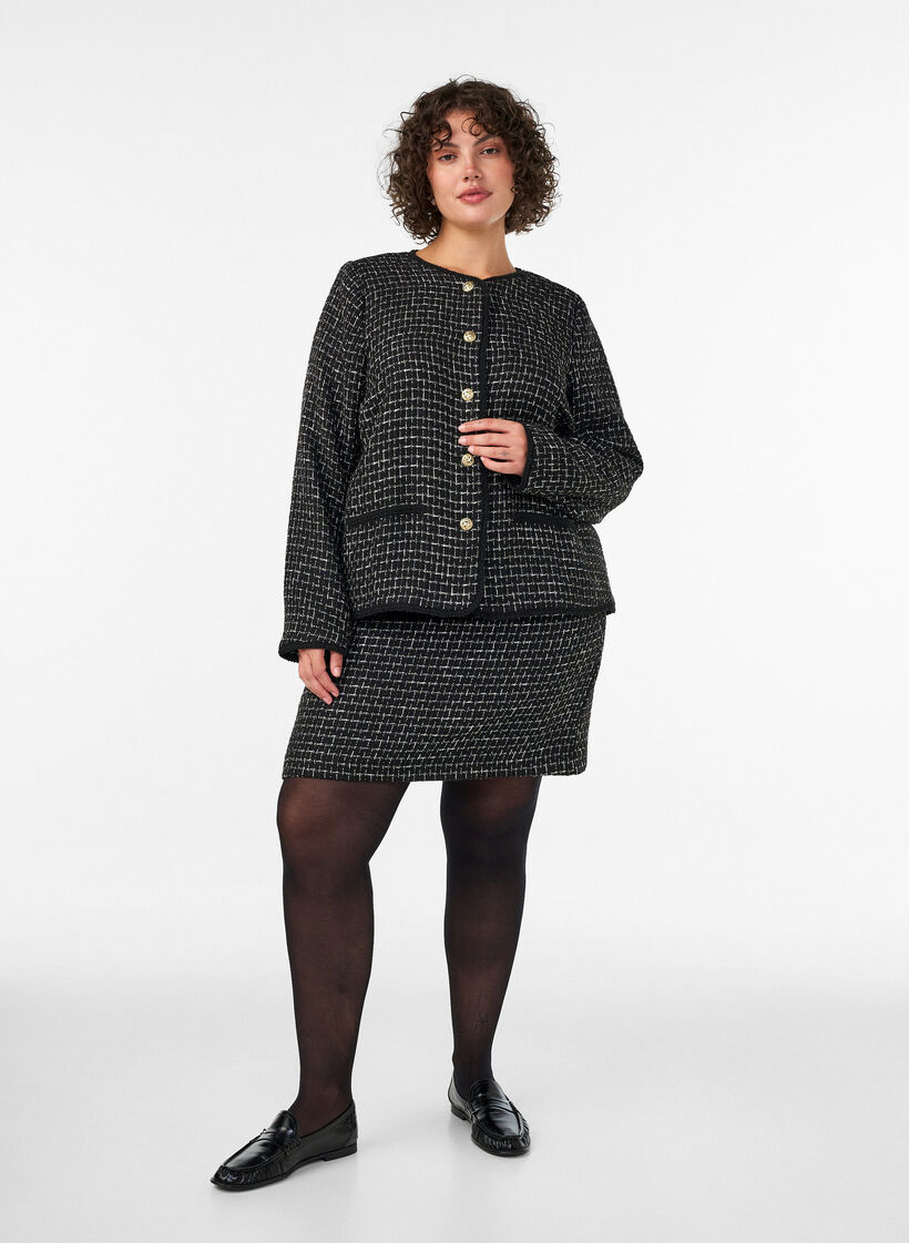 Kort kjol i boucl&eacute;, Svart, Model image number 1