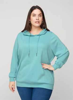 Sweatshirt med huva och ficka, Cameo Blue, Model image number 0
