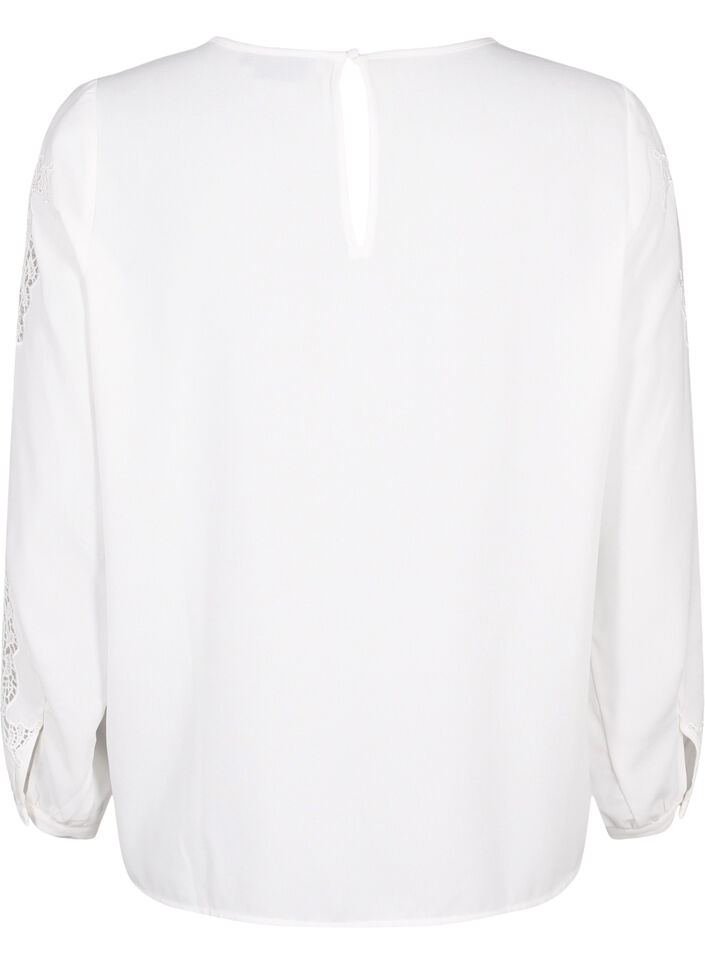 Långärmad blus med virkade detaljer, Bright White, Packshot image number 1