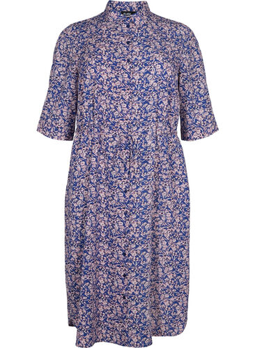 FLASH - Skjortklänning med blommönster, Strong Blue Flower, Packshot image number 0