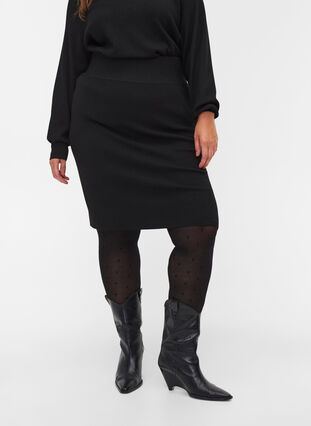 Kroppsnära stickad kjol, Black, Model image number 2