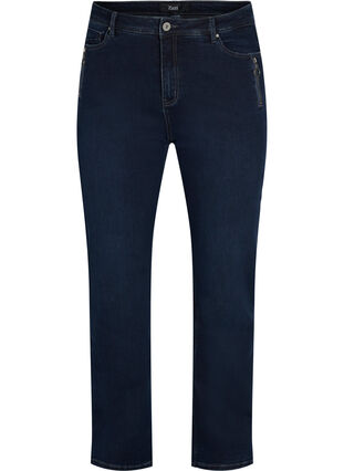 Gemma jeans med regular fit och hög midja, Dark blue, Packshot image number 0