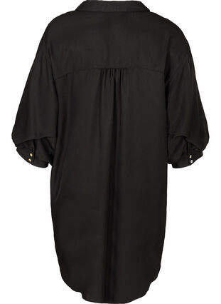 Enfärgad tunika med knappar, Black, Packshot image number 1