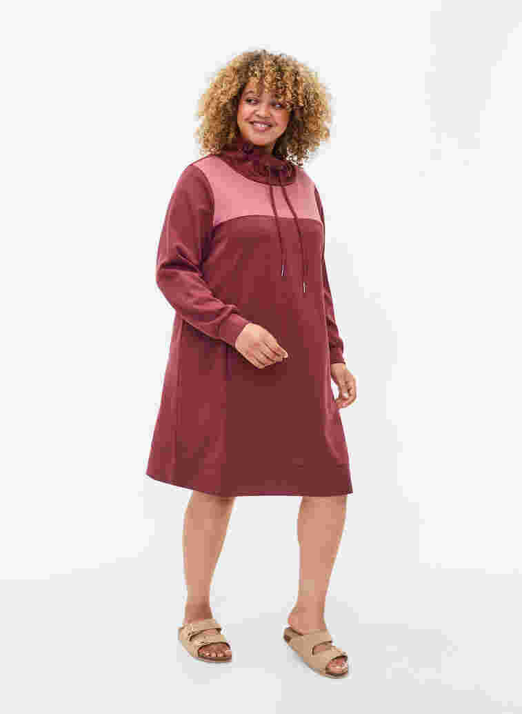 Sweatshirtklänning med colour block, Red Mahogany/RoseBr., Model image number 1