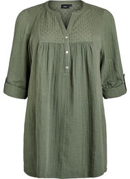 Tunika i bomullsmuslin med broderie anglaise, Grön