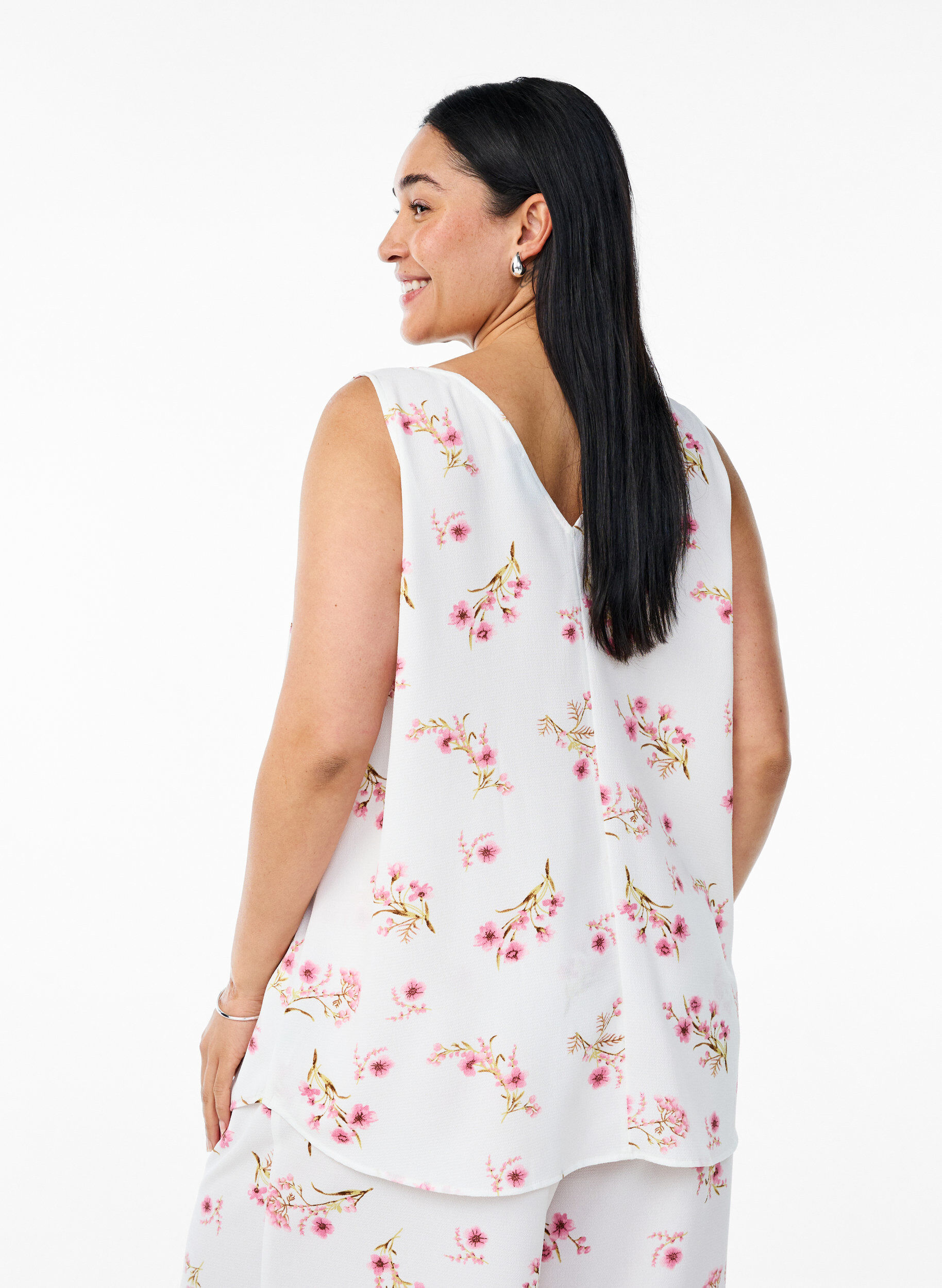 ZizziM&ouml;nstrad topp med v-ringning, Vit, Model image number 2