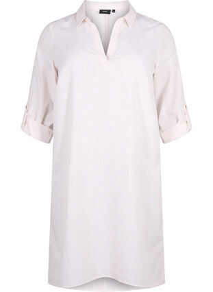 Randig klänning i bomull och linne, Sandshell Wh. Stripe, Packshot image number 0