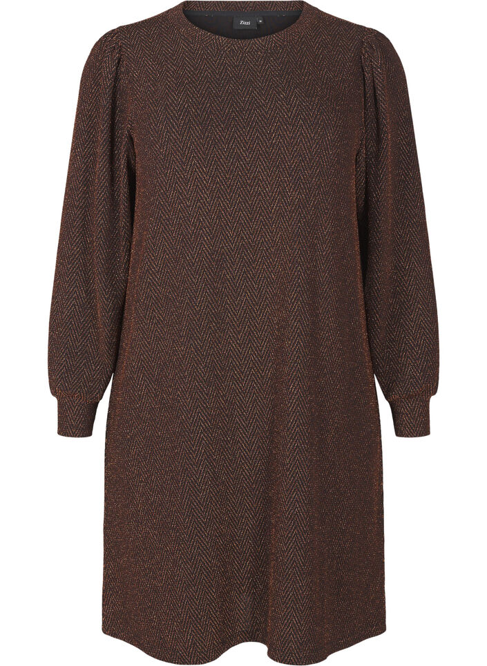 Klänning med sicksackmönster och glitter, Copper ZigZagShimmer, Packshot image number 0