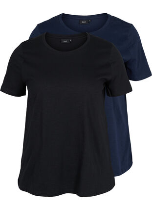2-pack t-shirt i bomull, Black/Navy Blazer, Packshot image number 0