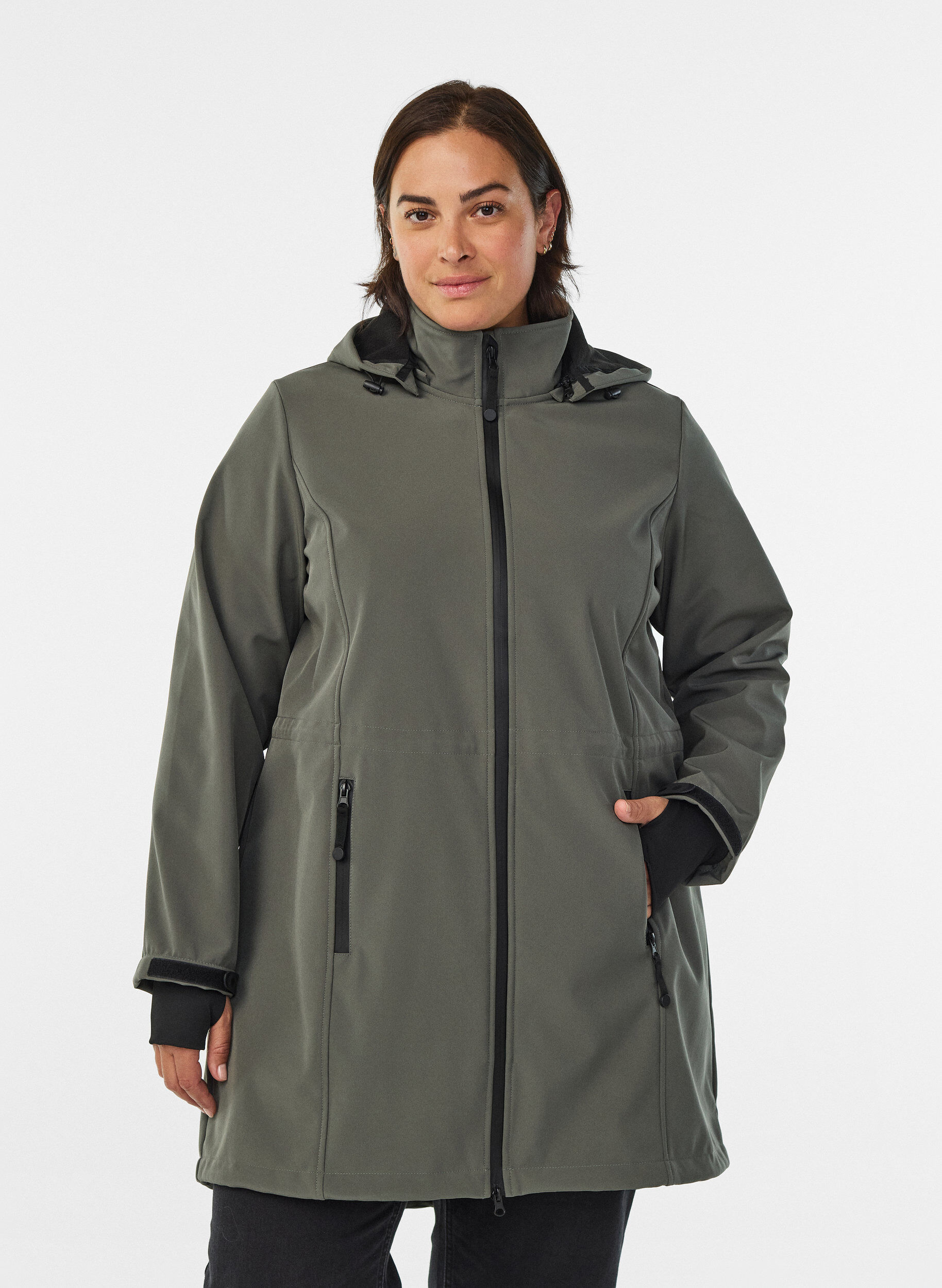 ZizziSoftshelljacka med avtagbar huva, Gr&aring;, Model image number 0